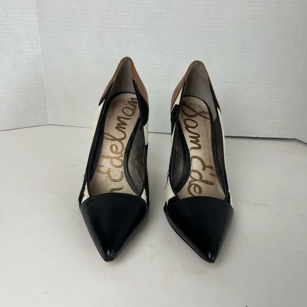 Sam Edelman Size 7 Cow Print Leather Heels Pointed Toe Pumps - Picture 4 of 10